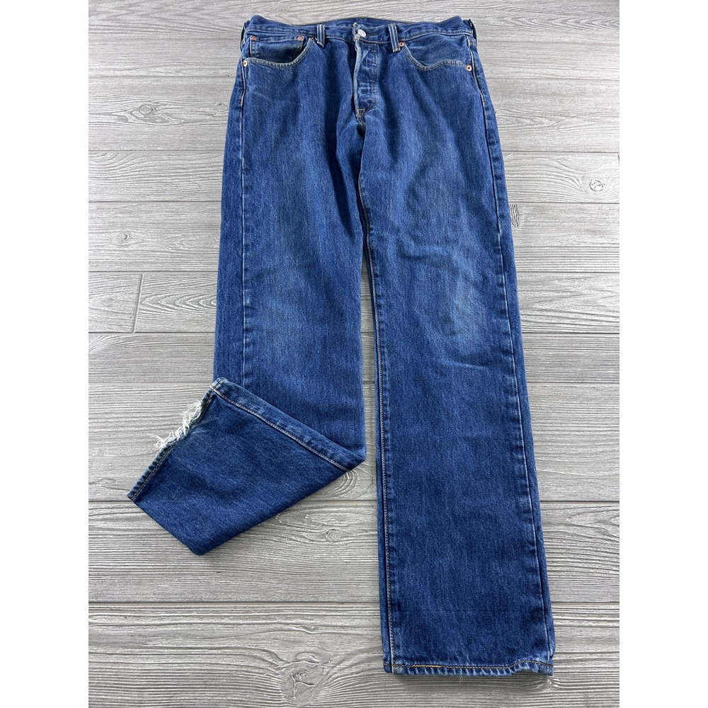 Levis 501 Original Fit Straight Leg Blue Denim Jeans Mens 35x31 Button Fly